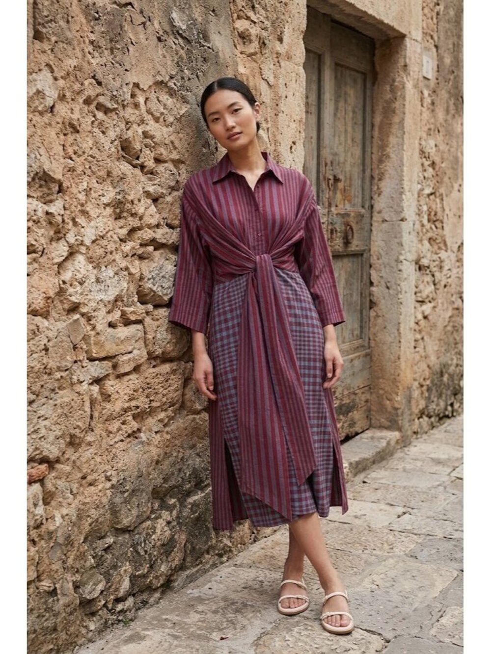 NWT Rujuta Sheth Alexandra in Beacon Stripe X Chex Cotton Shirt Dress XS/S